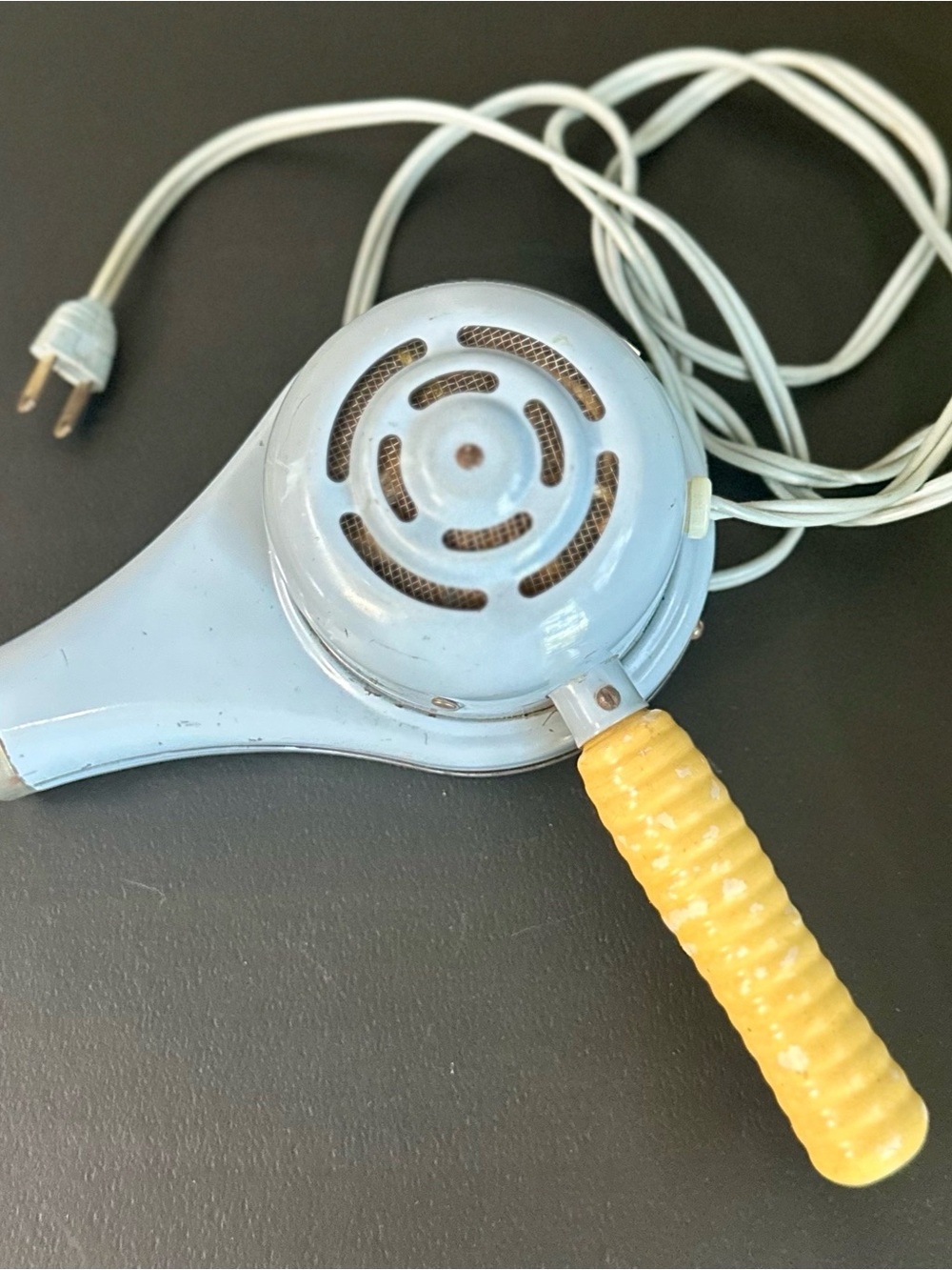 Vintage Handy Hannah Blue Handheld Hair Dryer with Yellow Handle